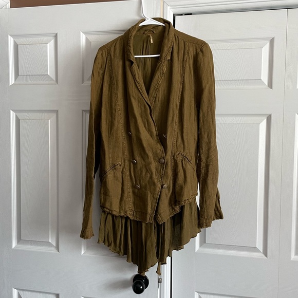 Linen olive green military inspired boho jacket - Picture 5 of 15